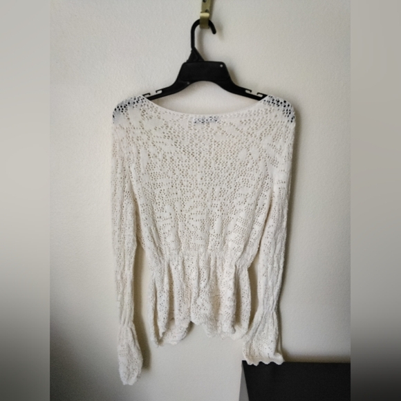 Zara Women's Pointelle Knit Cardigan Sweater Button Down in Cream Size M Cottage - Picture 4 of 7